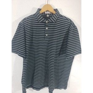 Peter Millar Men's L Black Gray Stripe Polo Golf Shirt